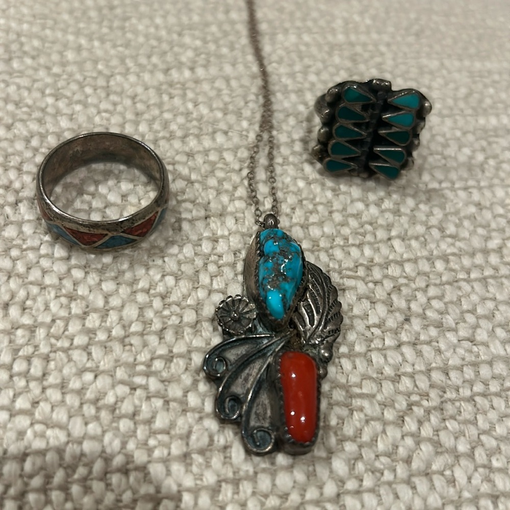 Zuni rings and pendant vintage sterling silver